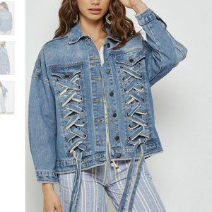 MOON RIVER LACE-UP OVERSIZED DENIM TRUCKER JACKET